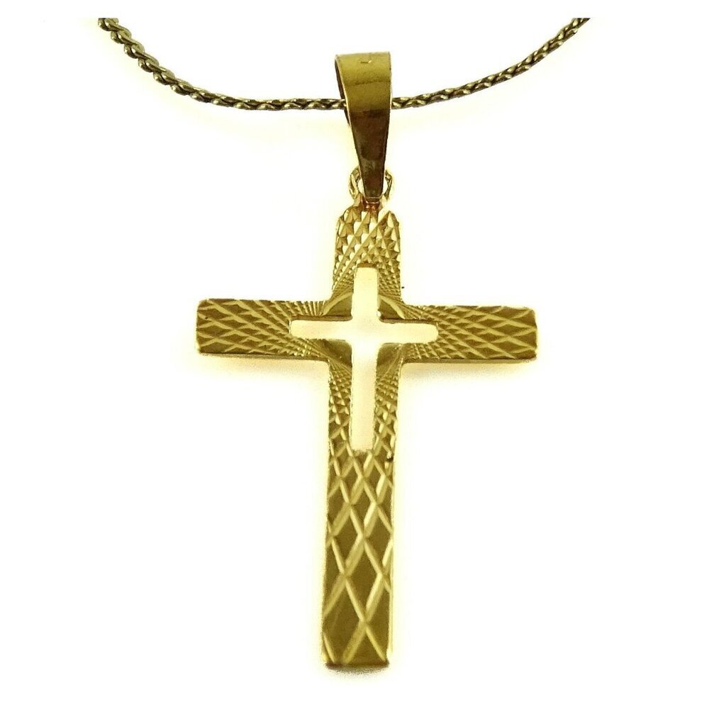 Cross Pendant Marked Condor on Added Chain Necklace Religious Jewelry